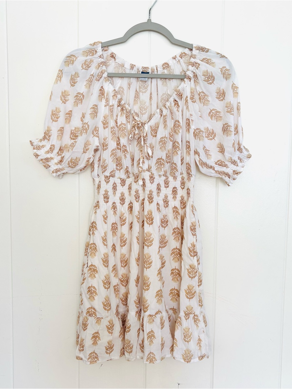 Old Navy White Dress with Tan Leaf Print